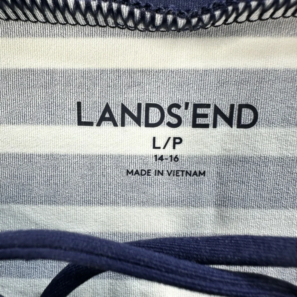 Lands' End Nautical Stripe Dress Swim‎ Cover Up Nylon Spandex Sz L Resortwear